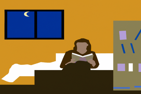 An illustration of a reader enjoying 12 Rules for Life by Jordan B. Peterson in a cosy interior