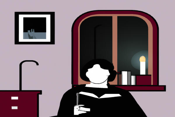 An illustration of a reader enjoying A Clockwork Orange by Anthony Burgess in a cosy interior