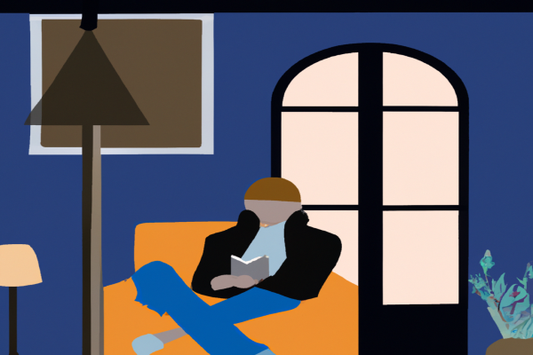 An illustration of a reader enjoying A Million Little Pieces by James Frey in a cosy interior