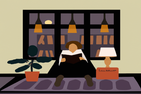 An illustration of a reader enjoying A Slow Fire Burning by Paula Hawkin in a cosy interior