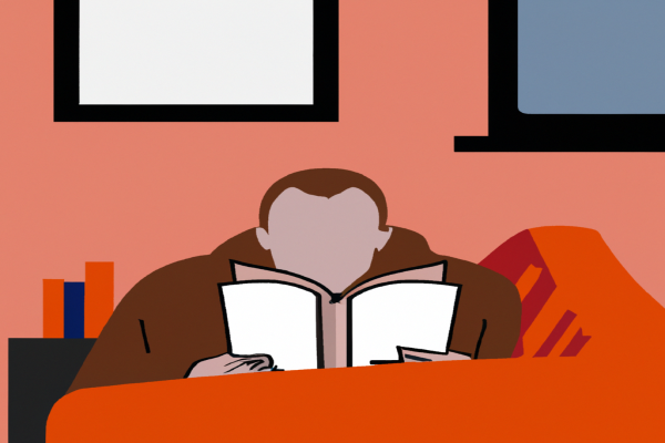 An illustration of a reader enjoying Behave by Robert M. Sapolsky in a cosy interior