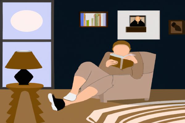 An illustration of a reader enjoying Beneath a Scarlet Sky by Mark T. Sullivan in a cosy interior