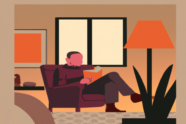 An illustration of a reader enjoying Black Cake by Charmaine Wilkerson in a cosy interior