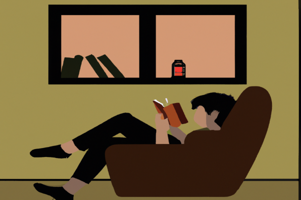 An illustration of a reader enjoying Bonk by Mary Roach in a cosy interior