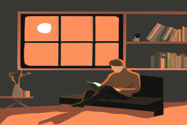 An illustration of a reader enjoying Breakthrough Marketing Plans by Tim Calkins in a cosy interior