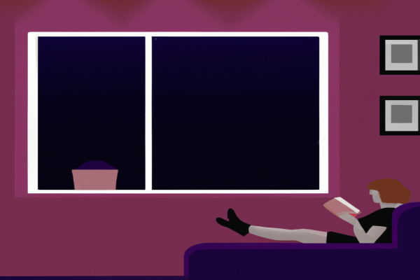 An illustration of a reader enjoying Catching Fire by Suzanne Collins in a cosy interior