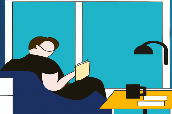 An illustration of a reader enjoying Competing for the Future by Gary Hamel in a cosy interior