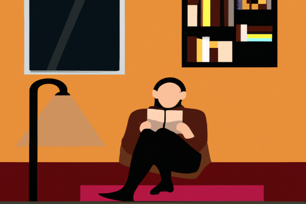 An illustration of a reader enjoying Corporate Zombies by Y-Photography in a cosy interior