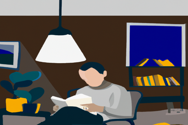 An illustration of a reader enjoying Deep Simplicity by John Gribbin in a cosy interior