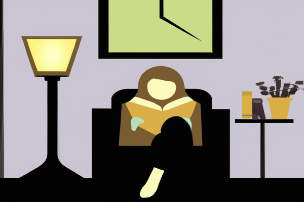 An illustration of a reader enjoying Dictionary Of Lost Words by Pip Williams in a cosy interior