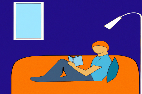 An illustration of a reader enjoying Difficult Customer- No Stress by Keith H. Maitland in a cosy interior