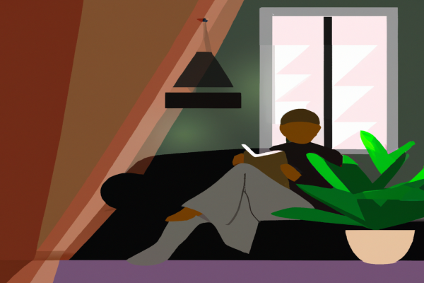 An illustration of a reader enjoying Eat, Pray, Love by Elizabeth Gilbert in a cosy interior