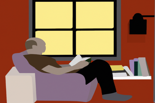 An illustration of a reader enjoying Financial Fitness by Chris Brady in a cosy interior