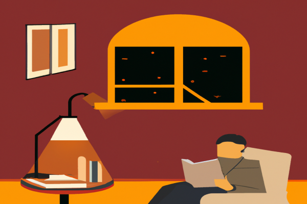 An illustration of a reader enjoying Genome by Matt Ridley in a cosy interior