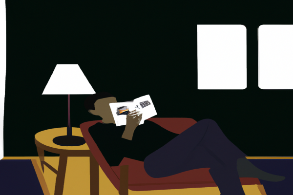 An illustration of a reader enjoying Giver Of Stars by Jojo Moyes in a cosy interior