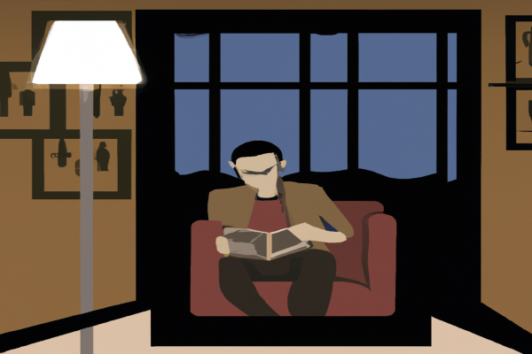 An illustration of a reader enjoying Great by Choice by James C. Collins in a cosy interior