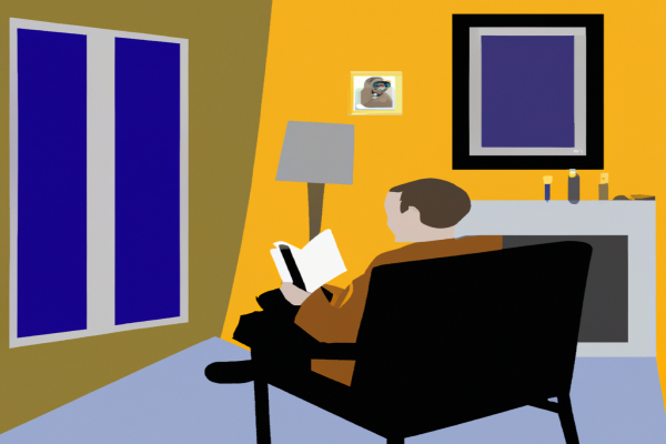 An illustration of a reader enjoying Honeybee by Craig Silvey in a cosy interior