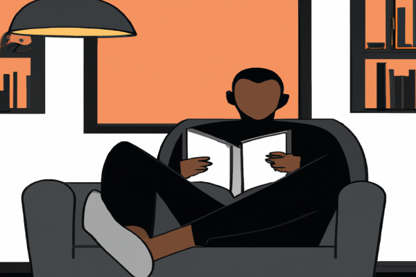 An illustration of a reader enjoying Just My Luck by Adele Parks in a cosy interior