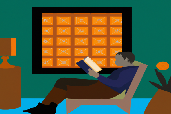 An illustration of a reader enjoying Like The Sun by R. K. Narayan in a cosy interior