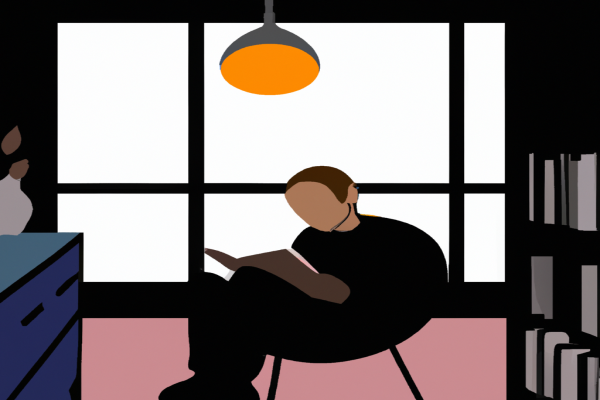 An illustration of a reader enjoying Make Time by Jake Knapp in a cosy interior