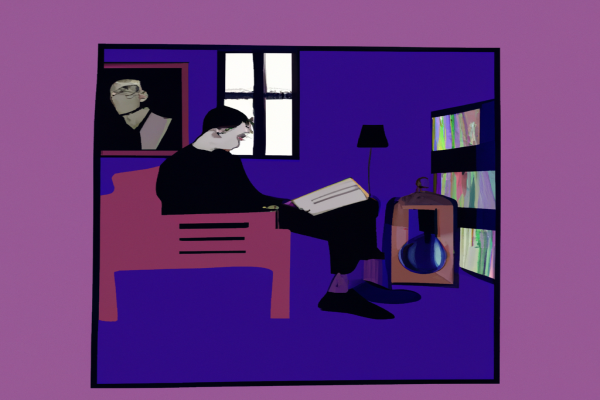 An illustration of a reader enjoying Manage Your Day-to-Day by Jocelyn K. Glei in a cosy interior