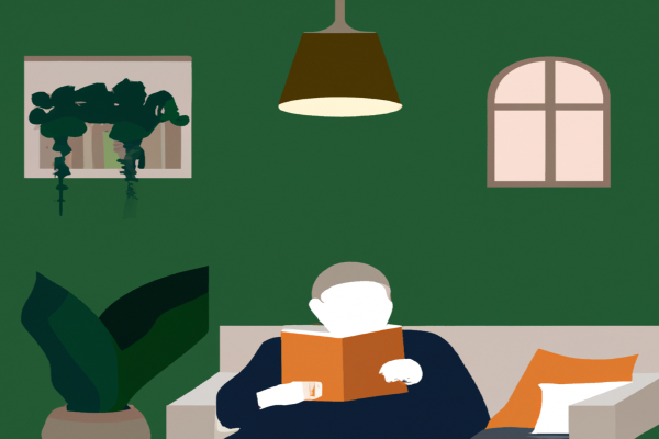 An illustration of a reader enjoying Marketing in the Age of Google by Vanessa Fox in a cosy interior