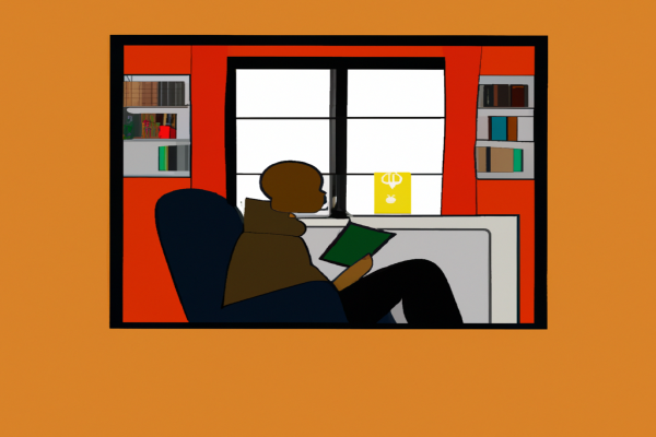 An illustration of a reader enjoying Middlesex by Jeffrey Eugenides in a cosy interior