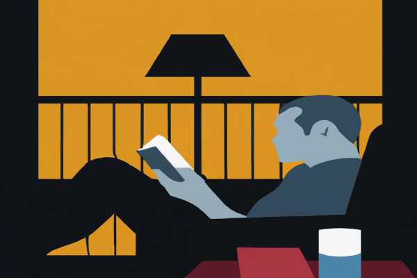 An illustration of a reader enjoying Moneyball by Michael Lewis in a cosy interior