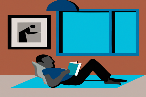 An illustration of a reader enjoying Nickel and Dimed by Barbara Ehrenreich in a cosy interior