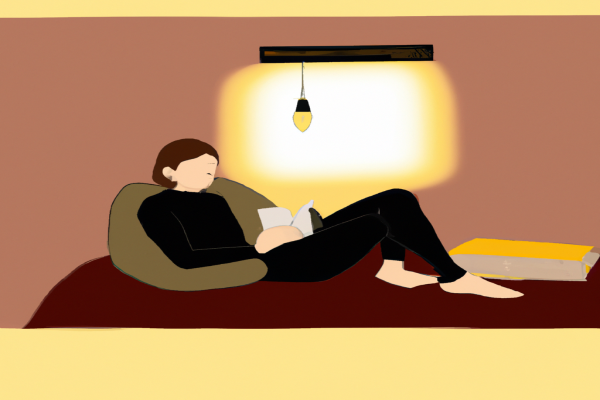 An illustration of a reader enjoying Principles of Marketing by Philip Kotler in a cosy interior