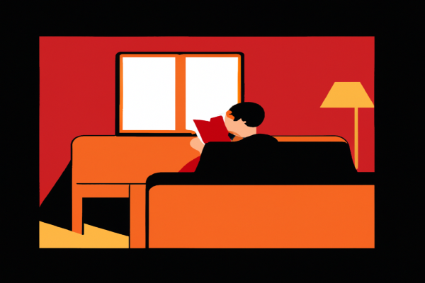 An illustration of a reader enjoying Principles by Ray Dalio in a cosy interior