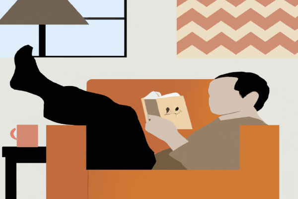 An illustration of a reader enjoying Reading Lolita in Tehran by Azar Nafisi in a cosy interior