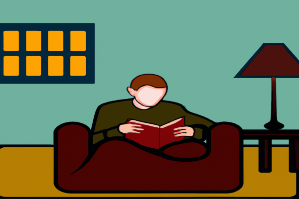 An illustration of a reader enjoying Return to Me by Kelly Moran in a cosy interior