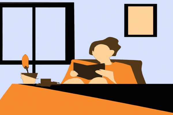 An illustration of a reader enjoying Sapiens by Yuval Noah Harari in a cosy interior