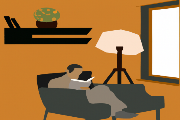 An illustration of a reader enjoying Scrum by Jeff Sutherland in a cosy interior