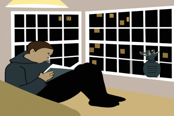 An illustration of a reader enjoying Shoe Dog by Phil Knight in a cosy interior