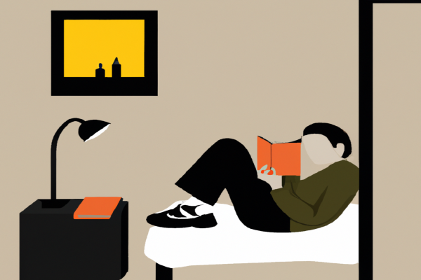 An illustration of a reader enjoying Simply Fly by G.R. Gopinath in a cosy interior