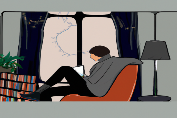 An illustration of a reader enjoying The 80/20 Principle by Richard Koch in a cosy interior