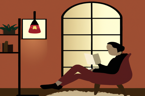 An illustration of a reader enjoying The Alchemist by Paulo Coelho in a cosy interior