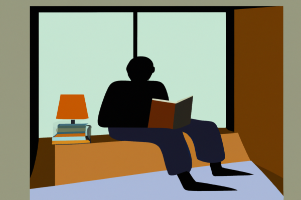 An illustration of a reader enjoying The Blind Assassin by Margaret Atwood in a cosy interior