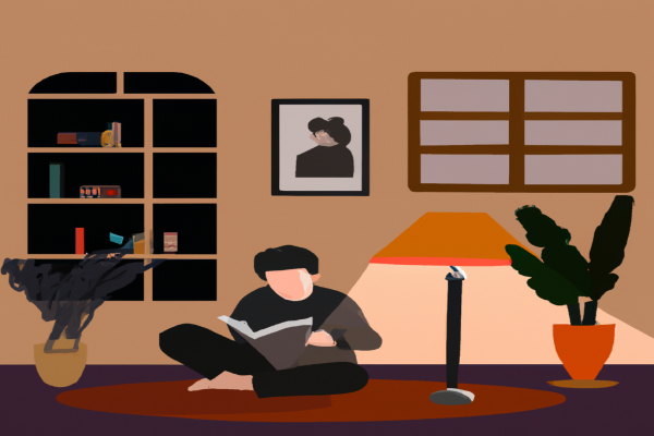 An illustration of a reader enjoying The Color Purple by Alice Walker in a cosy interior