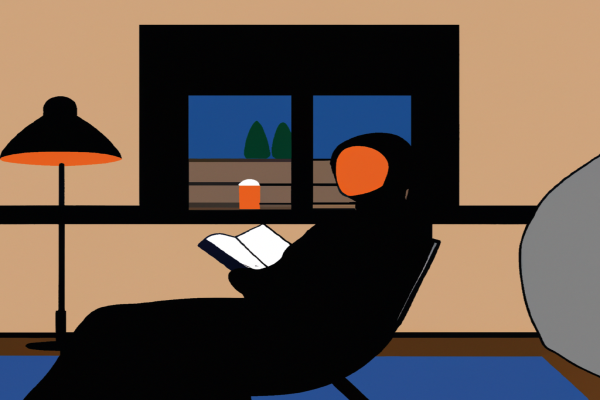 An illustration of a reader enjoying The Courage to Be Disliked by Ichiro Kishimi in a cosy interior