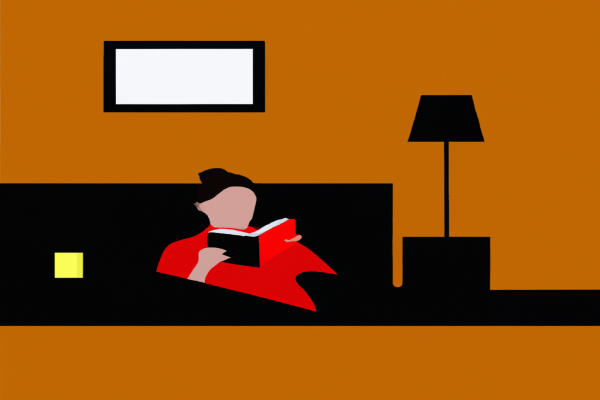 An illustration of a reader enjoying The Devil In The White City by Erik Larson in a cosy interior