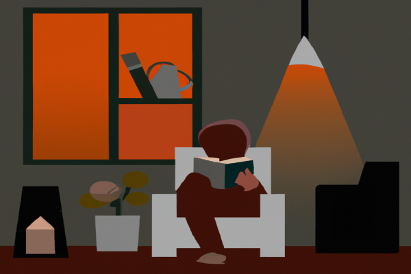 An illustration of a reader enjoying The E-Myth Revisited by Michael E. Gerber in a cosy interior