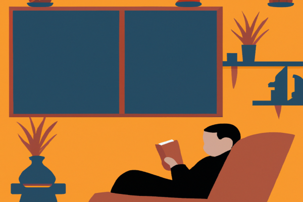 An illustration of a reader enjoying The Five Dysfunctions of a Team by Patrick Lencioni in a cosy interior