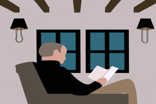 An illustration of a reader enjoying The Future of Leadership in the Age of AI by Marin Ivezic in a cosy interior