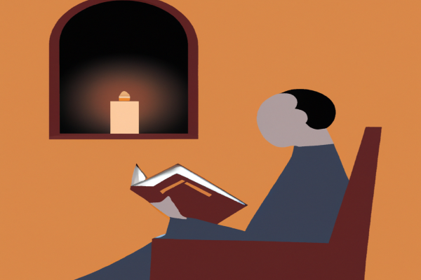 An illustration of a reader enjoying The Giver by Lois Lowry in a cosy interior