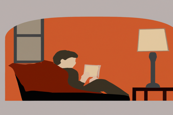 An illustration of a reader enjoying The Glass Castle by Jeannette Walls in a cosy interior