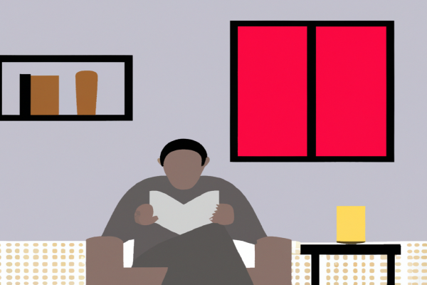 An illustration of a reader enjoying The Happiness Project by Gretchen Rubin in a cosy interior