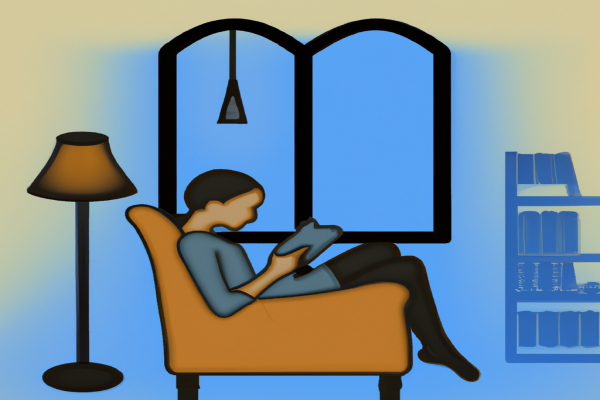 An illustration of a reader enjoying The Happiness Project by Gretchen Rubin in a cosy interior